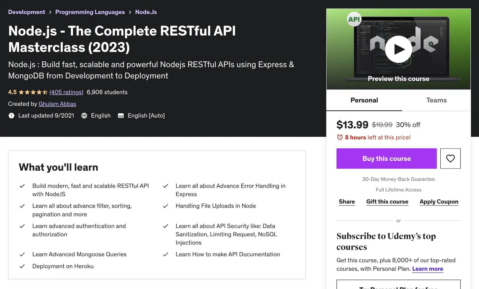 api udemy course