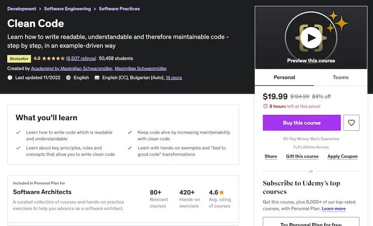 clean code udemy course