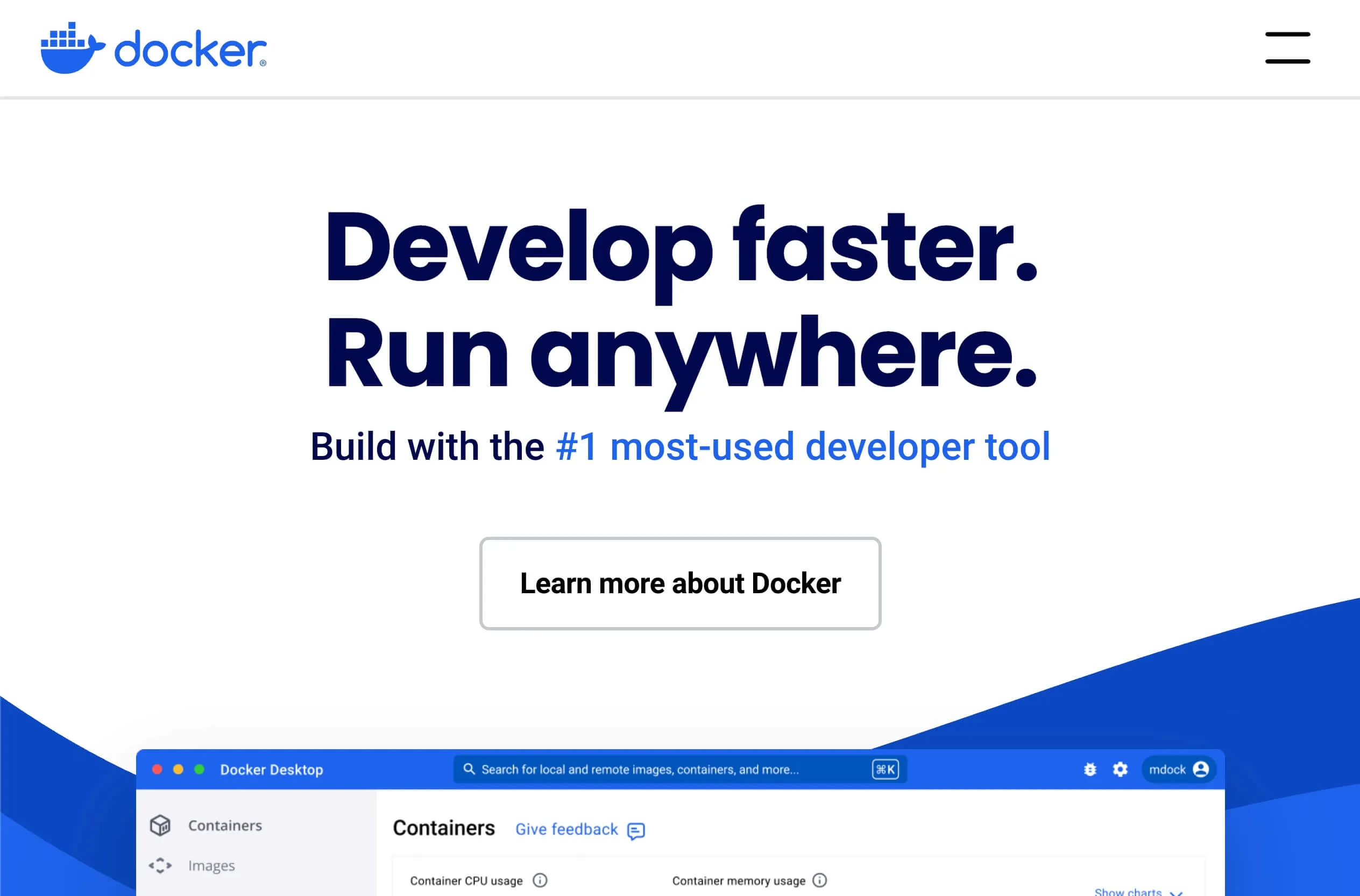 screenshot of docker website