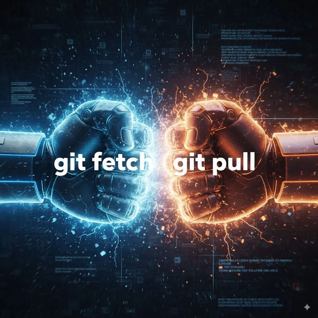 two fists smashing into each other, git pull vs git fetch