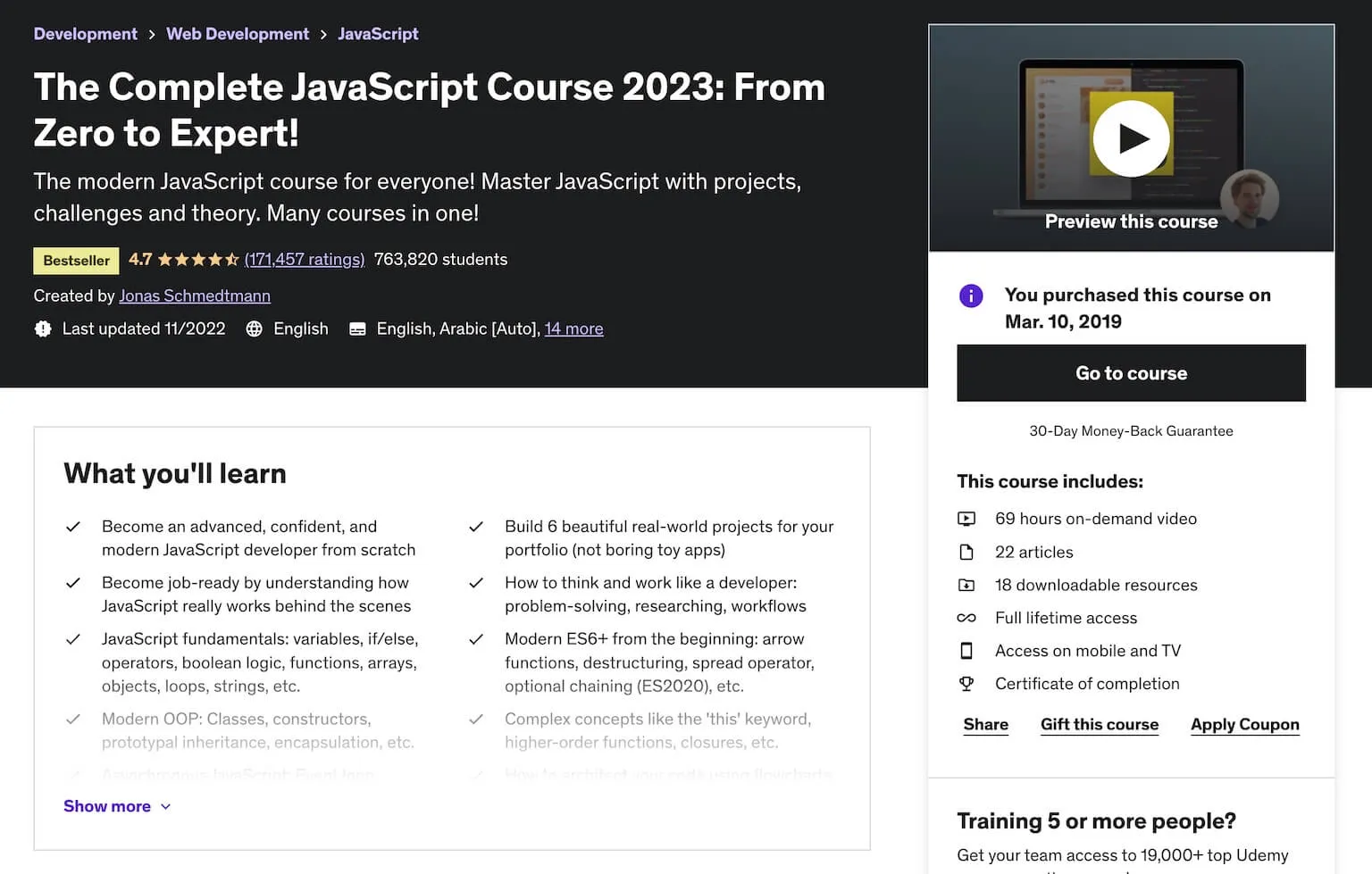 javascript udemy course