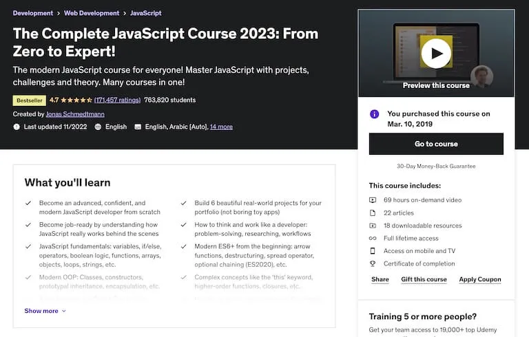 javascript udemy course