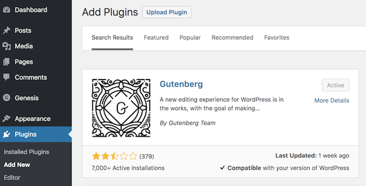 gutenberg wordpress editor install plugin
